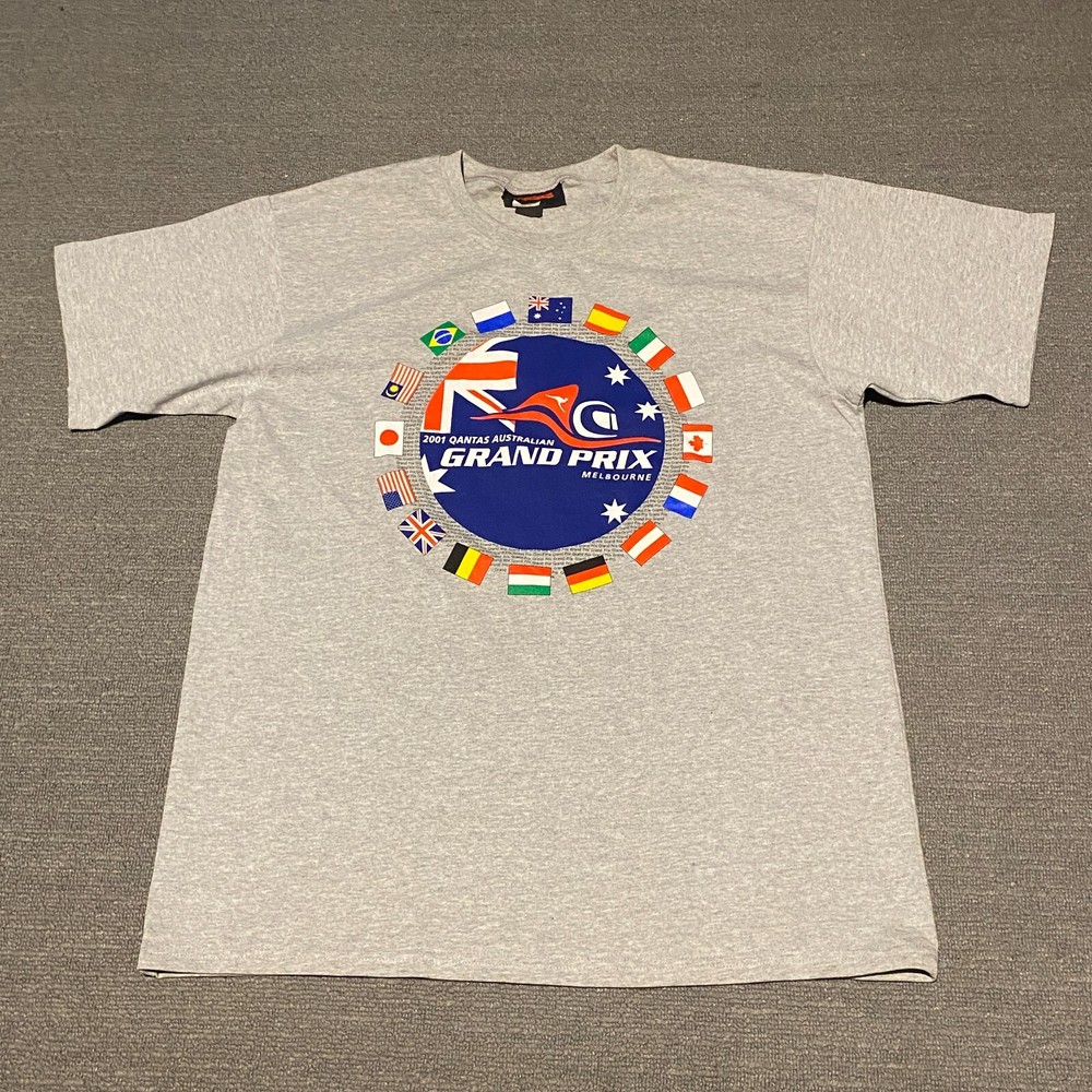 Vintage Melbourne Grand Prix Shirt Mens Medium Grey 2001 Formula 1 F1