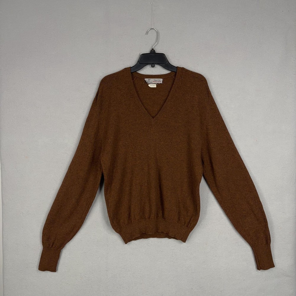 Vintage Braemar Sweater Mens Small Brown Lambswool Scotland 70s Peck & Peck