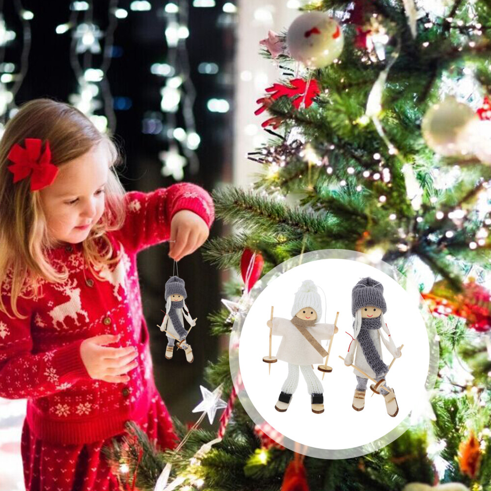 2 Pcs Skier on Shelf Mini Figure Christmas Ornaments Baby