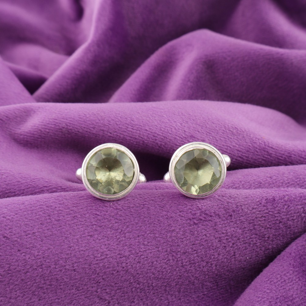 925 Sterling Silver Natural Green Amethyst Dads Gift Formal Cufflinks Jewelry