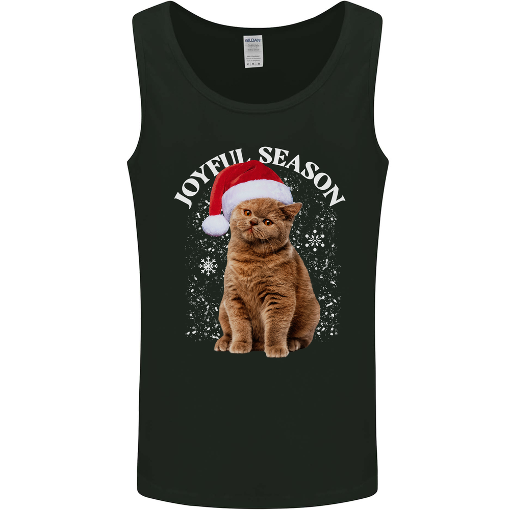 Joyful Season Christmas Funny Cat Xmas Mens Vest Tank Top