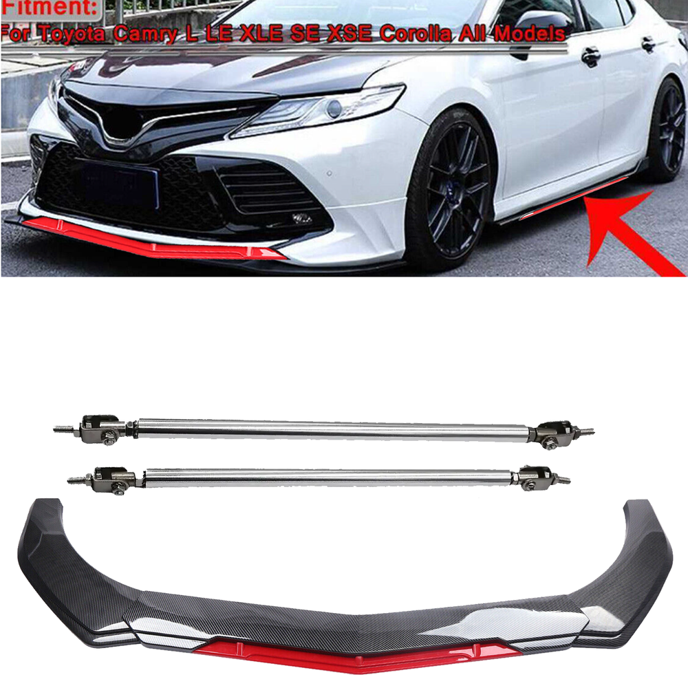 Toyota Camry Front Bumper Lip Spoiler Splitter with Carbon Fiber Strut Rod