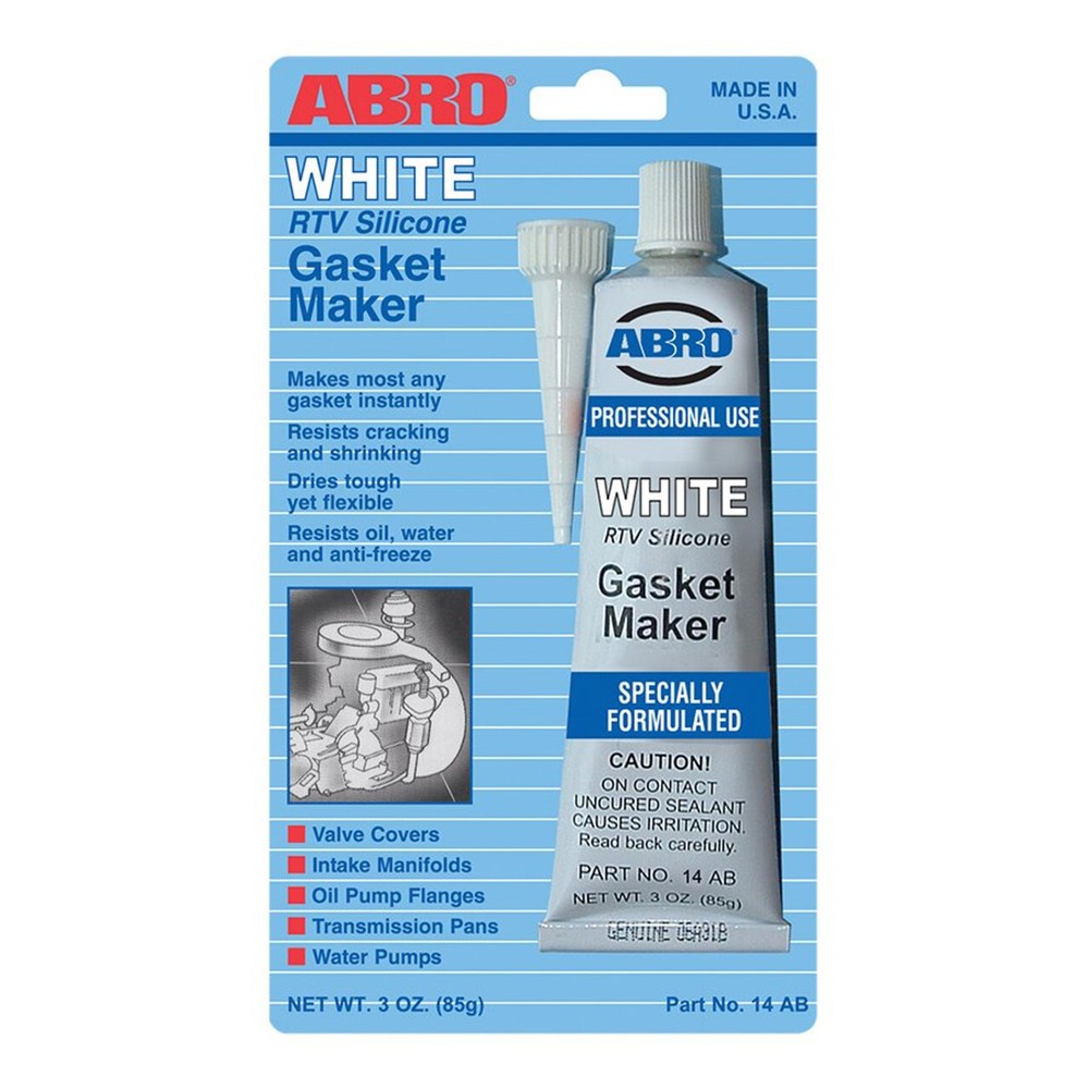 Abro 14-AB RTV Silicone Instant Gasket Maker White High Temp Sealant 85g Tube