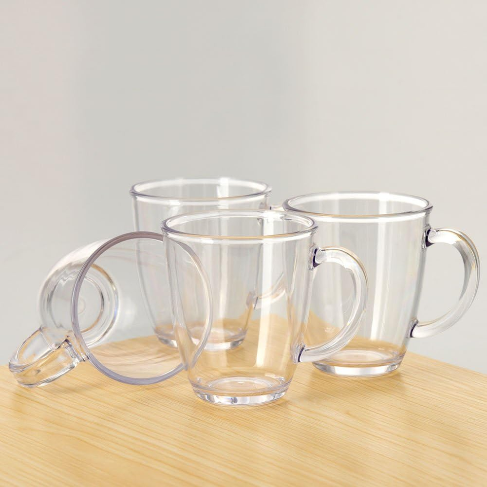 4 Pcs 14 OZ OZ Crystal Clear Plastic Coffee Mug, Break-Resistant Commercial Plas