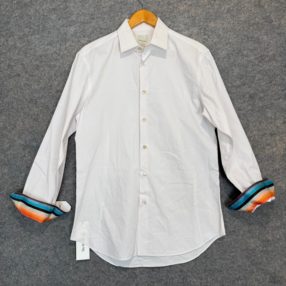 Paul Smith Artist Stripe Dress Shirt Men 15.5 42 Medium Cuff Lining Poplin Italy