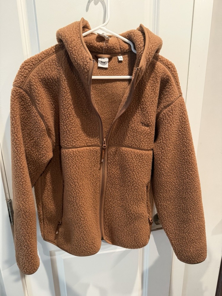 Aritzia TNA Fleece Hoodie Womens Bigfoot Polar Full Zip Size Small Rosy Brown
