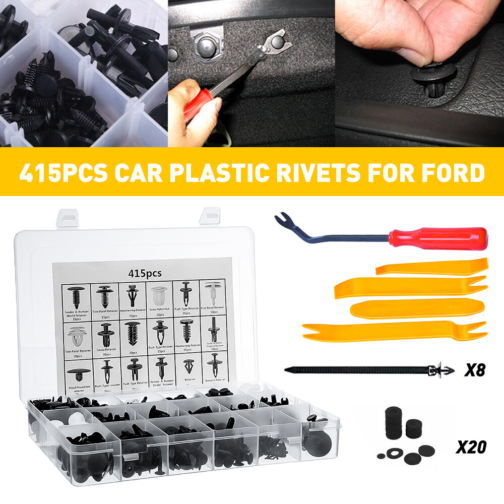 415pc Plastic Rivets Fastener Car Fender Bumper Push Pin Clip+Free Remover Tool