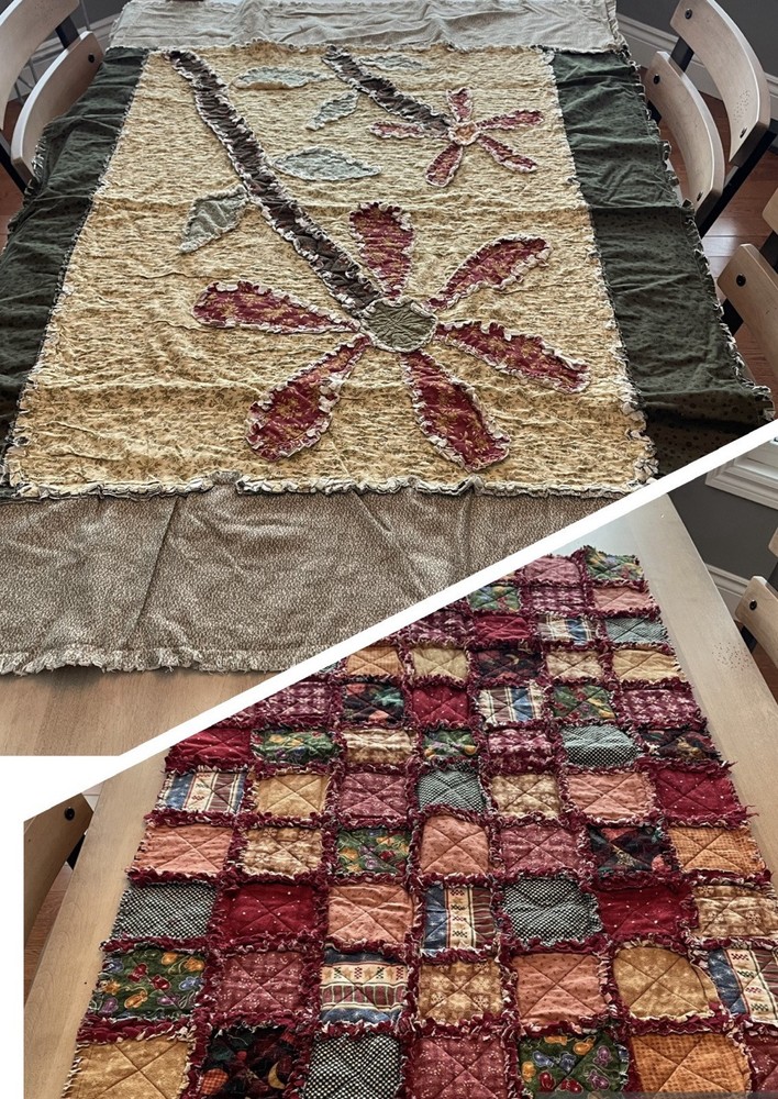 2 Handmade Reversible Cotton Rag Quilts in Great Condition