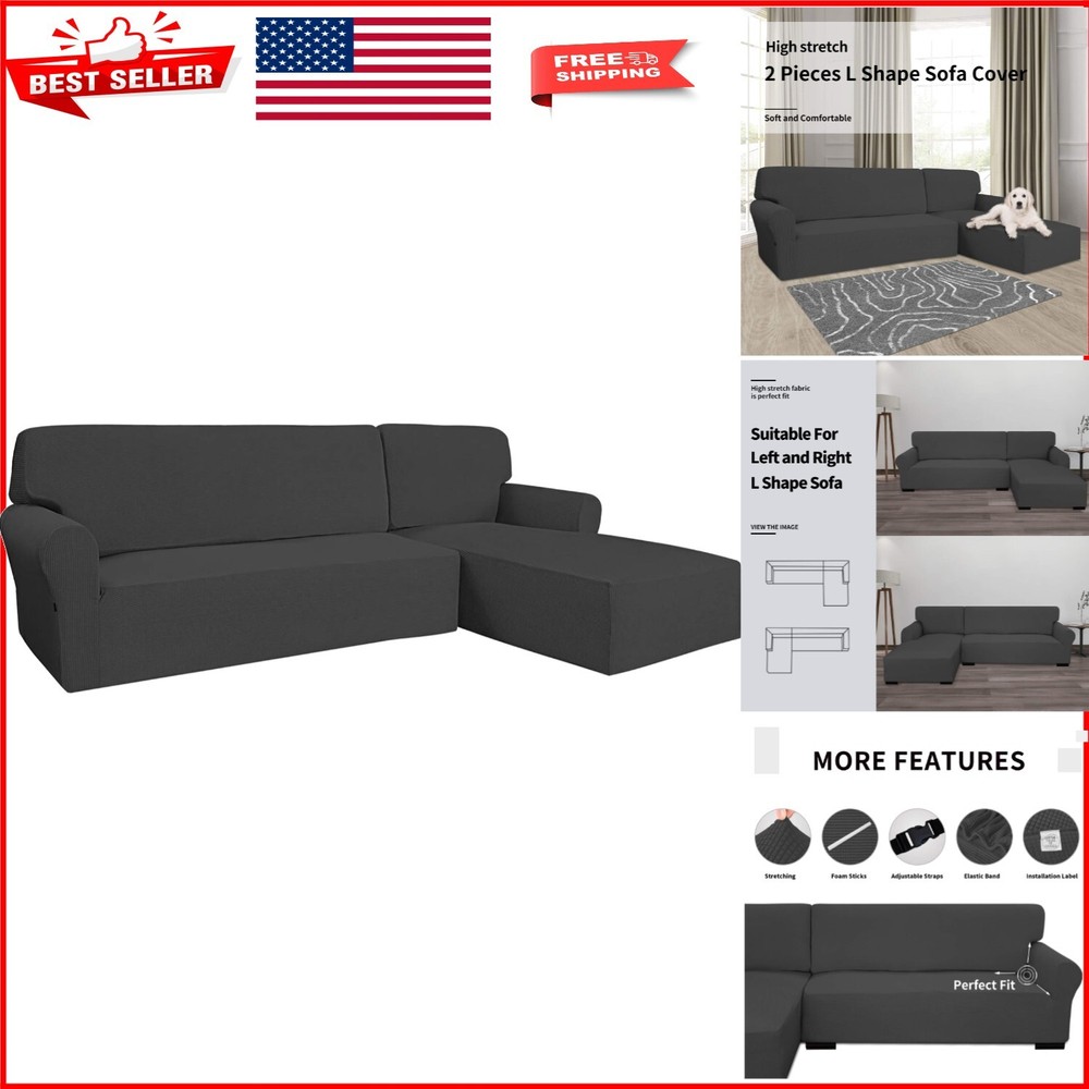 Durable Jacquard Fabric Sofa Slipcover Set - Protects Sectional from Kids & Pets