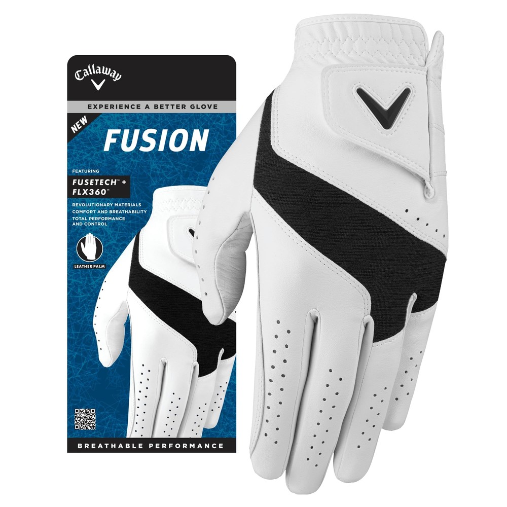 Callaway Golf Fusion Glove (Standard, Medium, White/Charcoal, Worn on Left Hand)