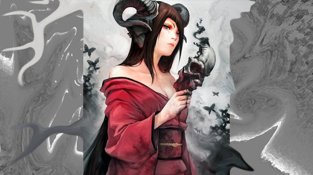 Anime women fantasy art anime girls horns girl mask Playmat Gaming Mat Desk