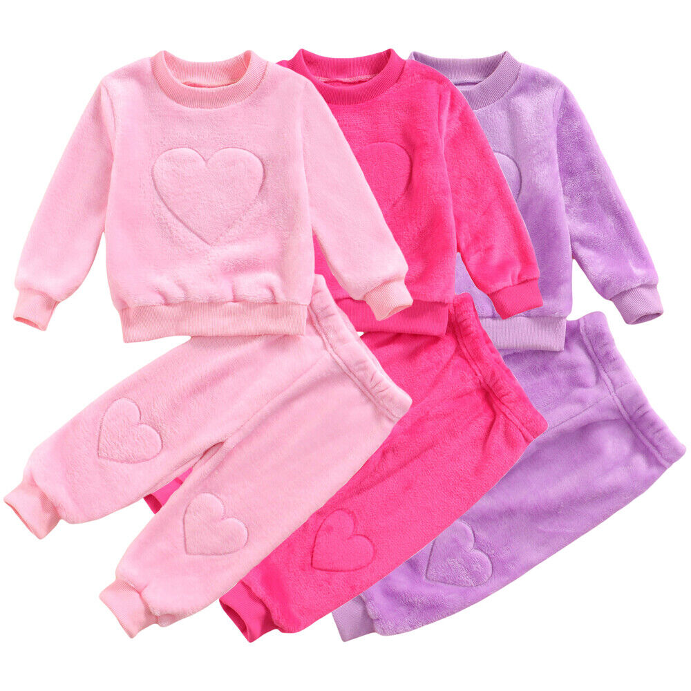 Toddler Baby Boys Girls Teddy Plush Loungewear Pyjamas Nightwear Outfits Set PJs