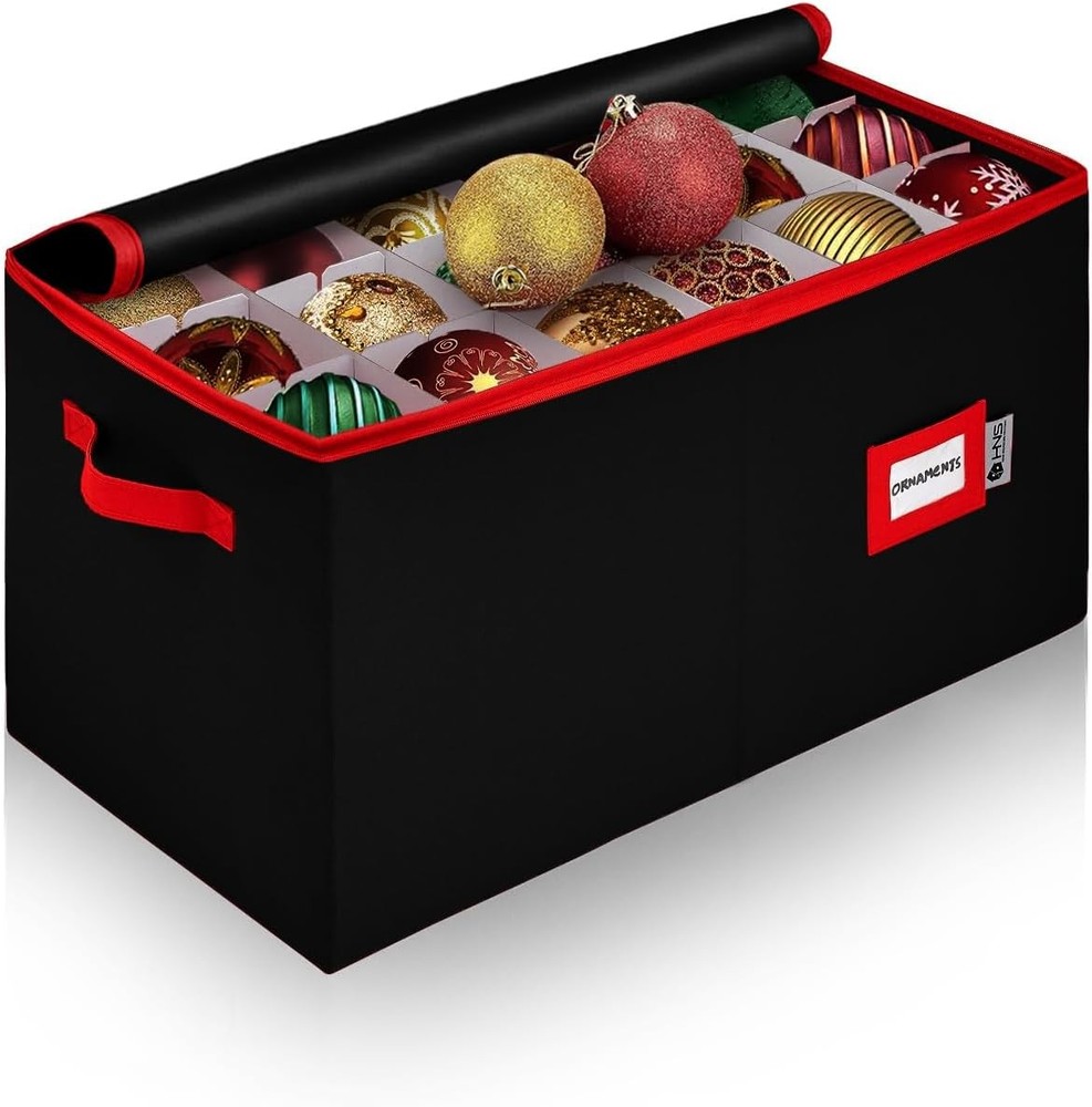Christmas Ornament Storage Box Holds 54 4-Inch Decorations in Black  