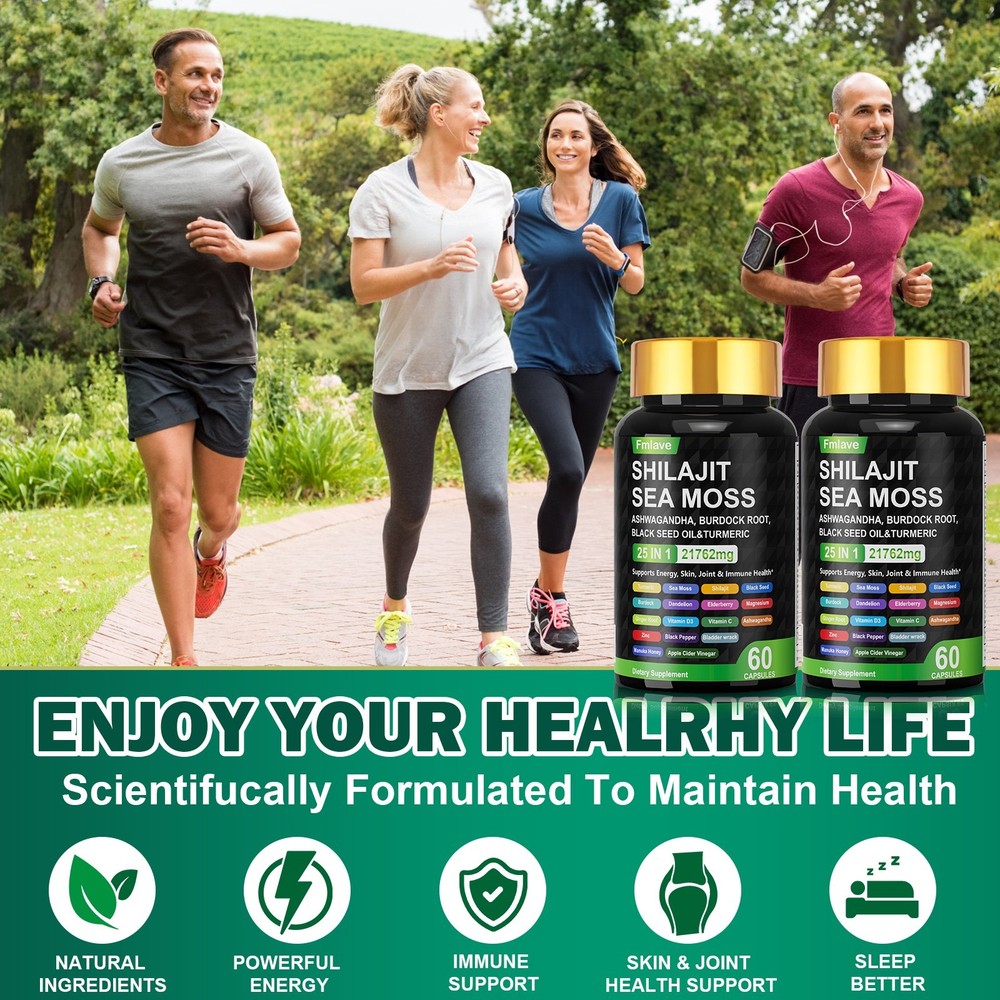 2x Sea Moss & Shilajit, Black Seed Oil, Turmeric, Ashwagandha, Ginger, Vitamin D