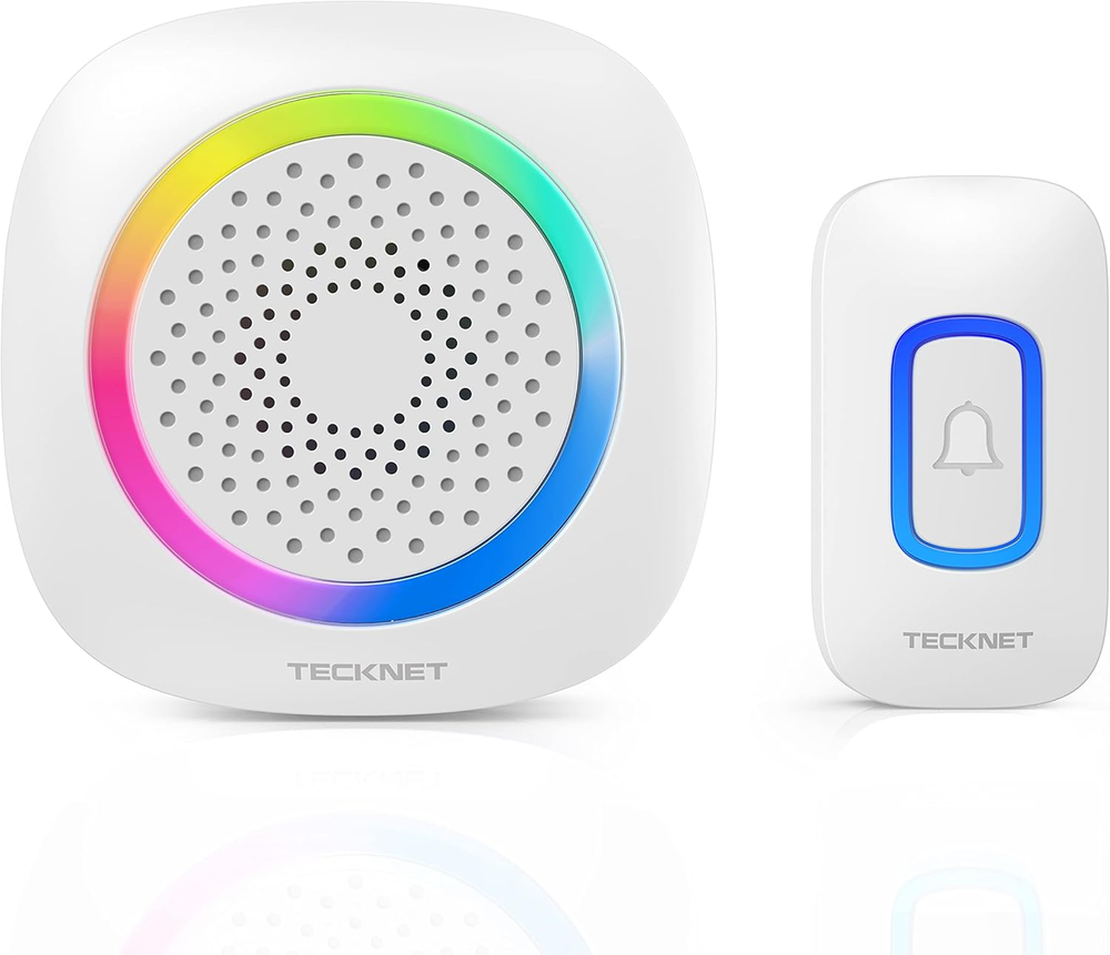 Wireless Doorbell, Portable Doorbell with RGB Light, Battery Powered IP66 Waterp