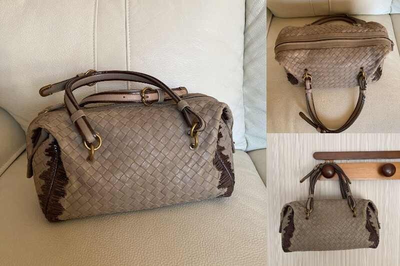 BOTTEGA VENETA Intrecciato Leather Handbag Beige Pre-Owned Authentic Japan