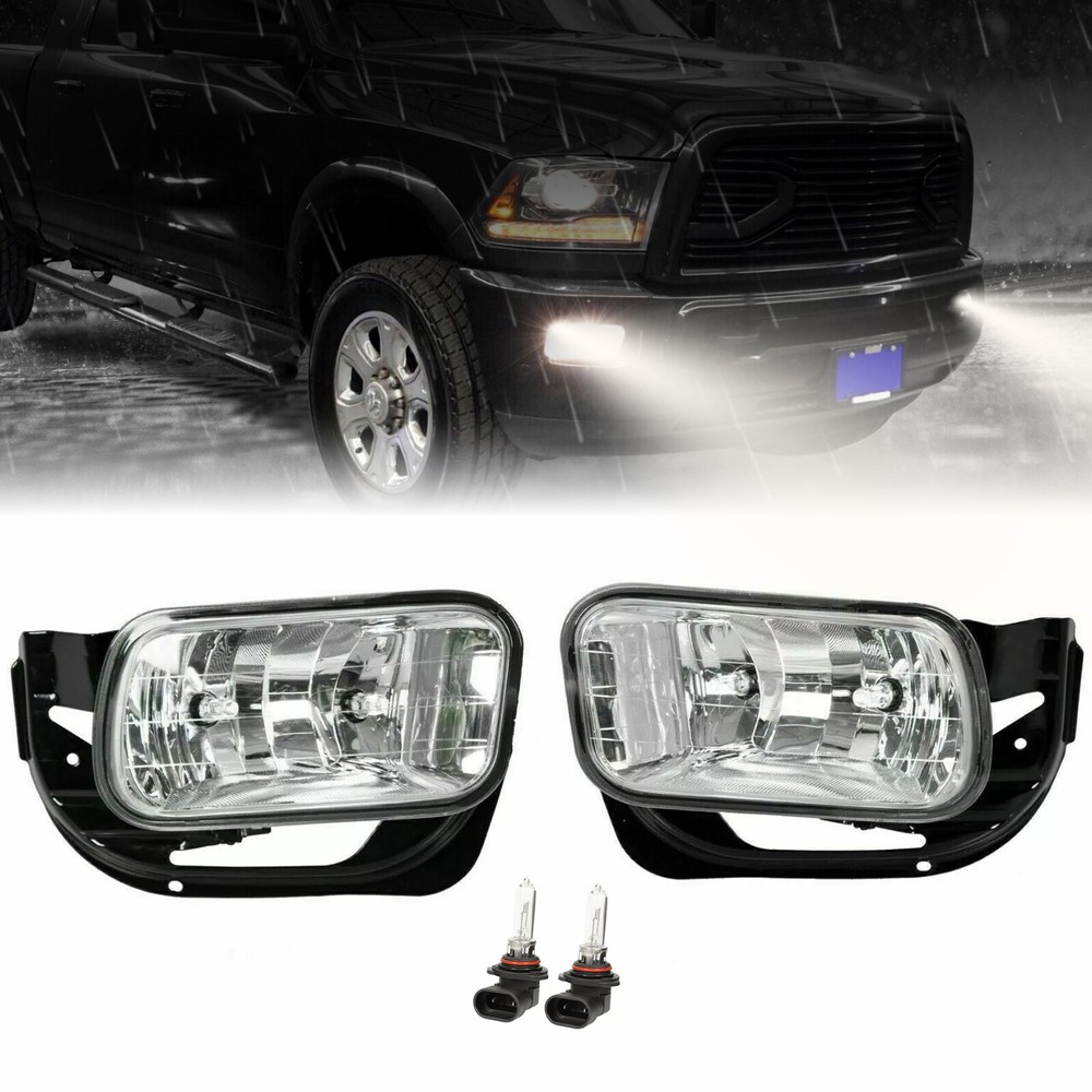 Clear Front Fog Lights with Brackets For Ram 1500 2009-12 Ram 2500 3500 2010-18