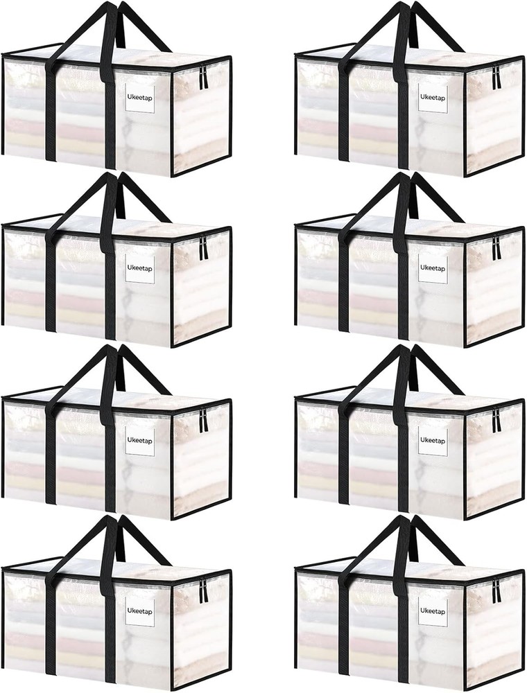 8 Pack Extra Large Heavy Duty Moving Bags, Clear Storage Bins with Lids, Reinfor