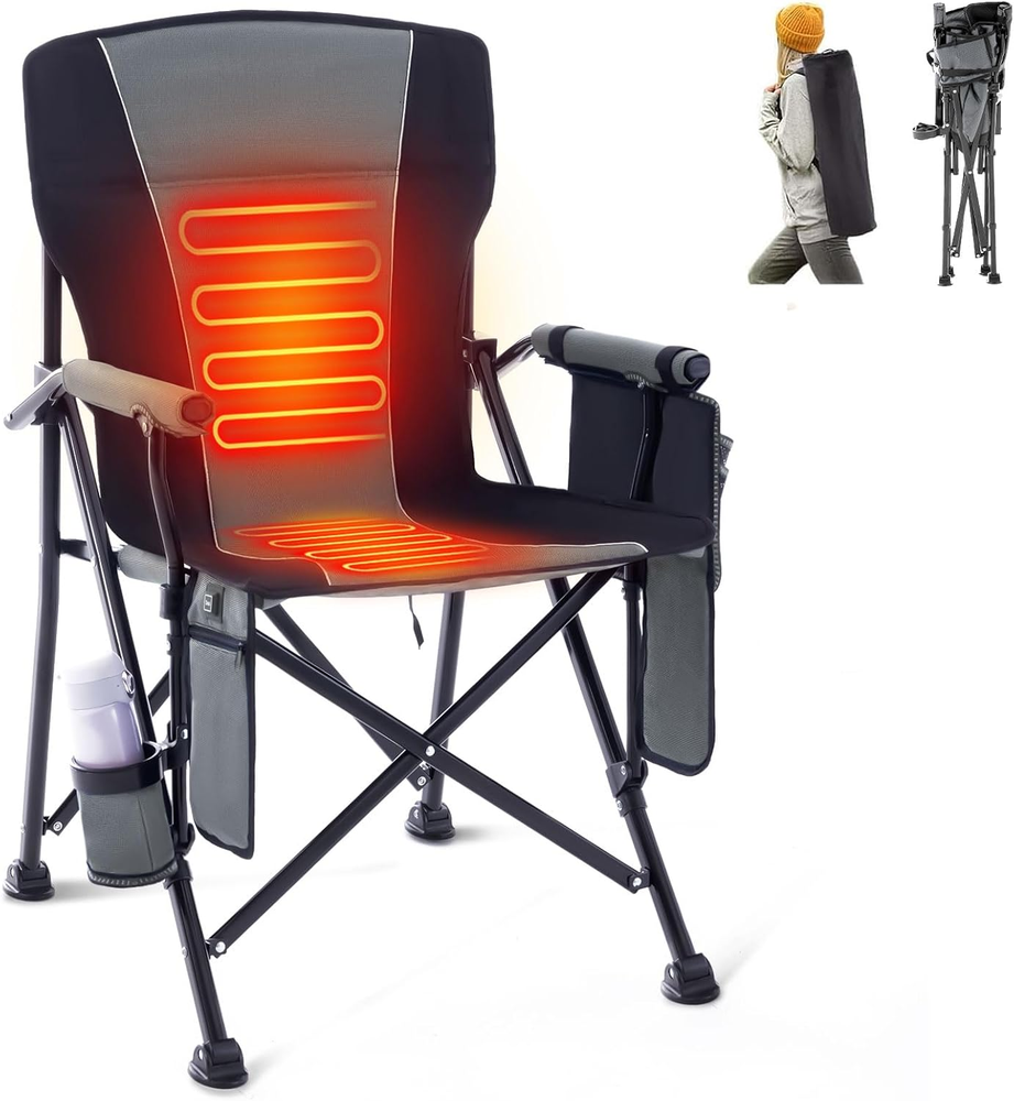 Heated Camping Chair Portable for Outdoor Sports, Heavy Duty Heated Folding Lawn