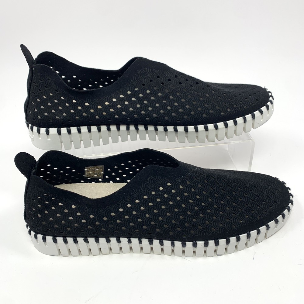 Ilse Jacobsen Tulip Black Perforated Shoes Slip On Womens 40 EU US 9-9.5