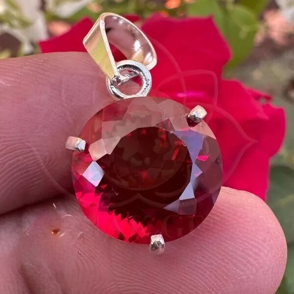 Certified 25 CT Natural Red Ruby Loose Gemstone Pendant In Solid 925 Silver