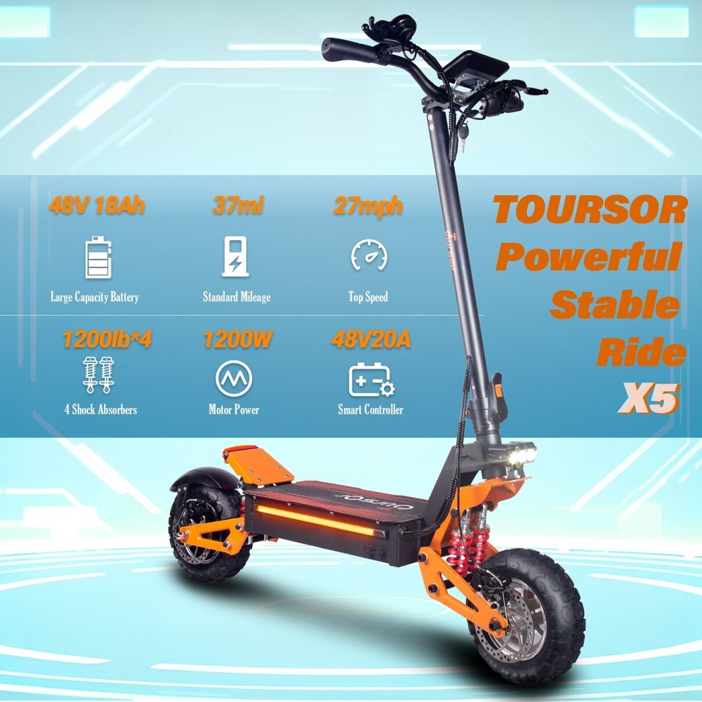 Electric Scooter With Motor 1200W 48v,Suspension Shock Absorption,Off-road Tires