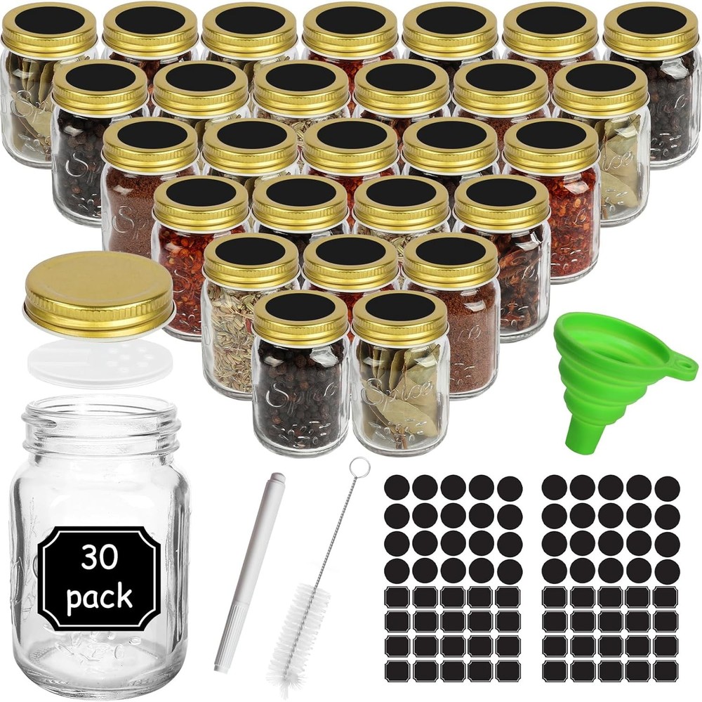 CycleMore 30-Pack 4oz Clear Glass Mason Spice Jars with Lids
