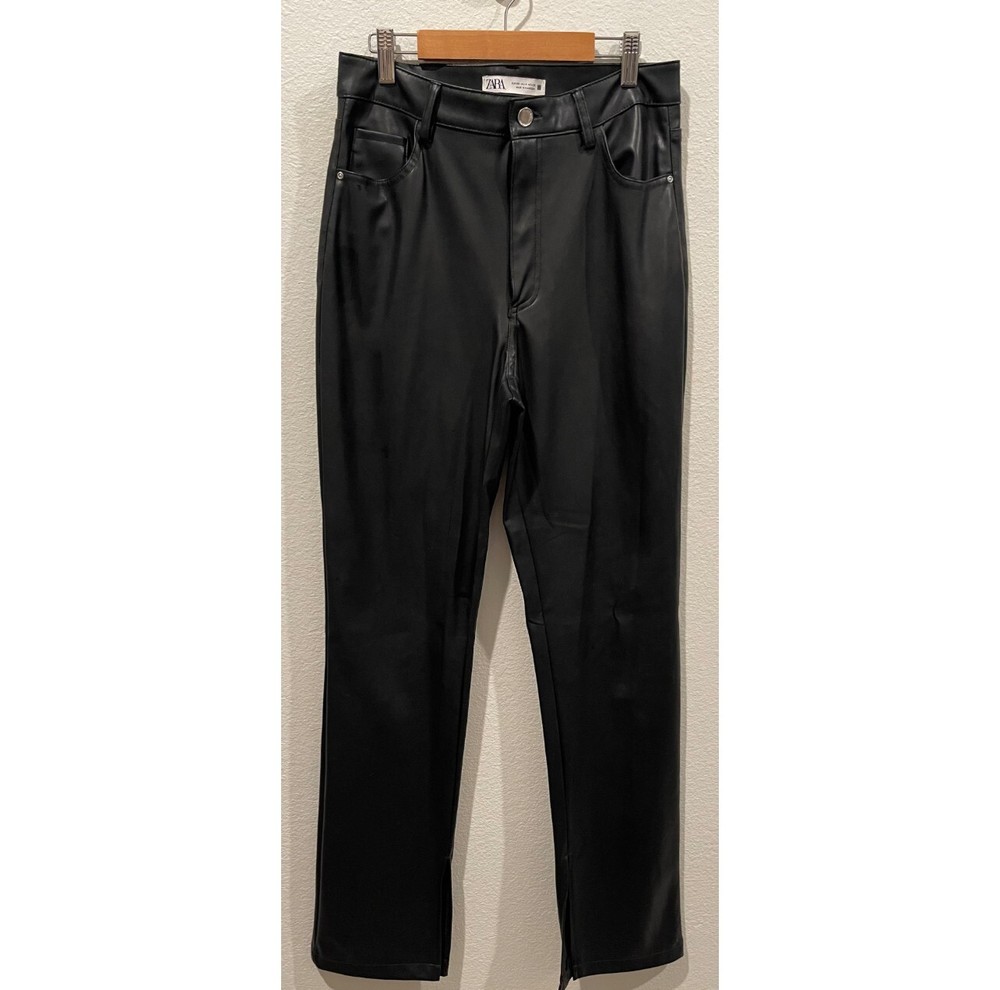 ZARA High Waist Black Faux Leather Open Leg Pants Size 6