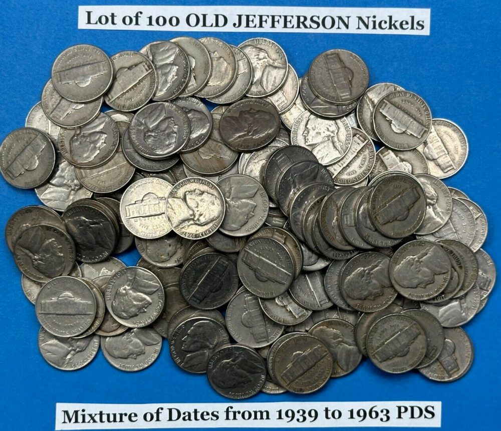 Jefferson Nickels Lot of 100 OLD U.S. Collectors Coins ~ MIXED DATES 1939-1964