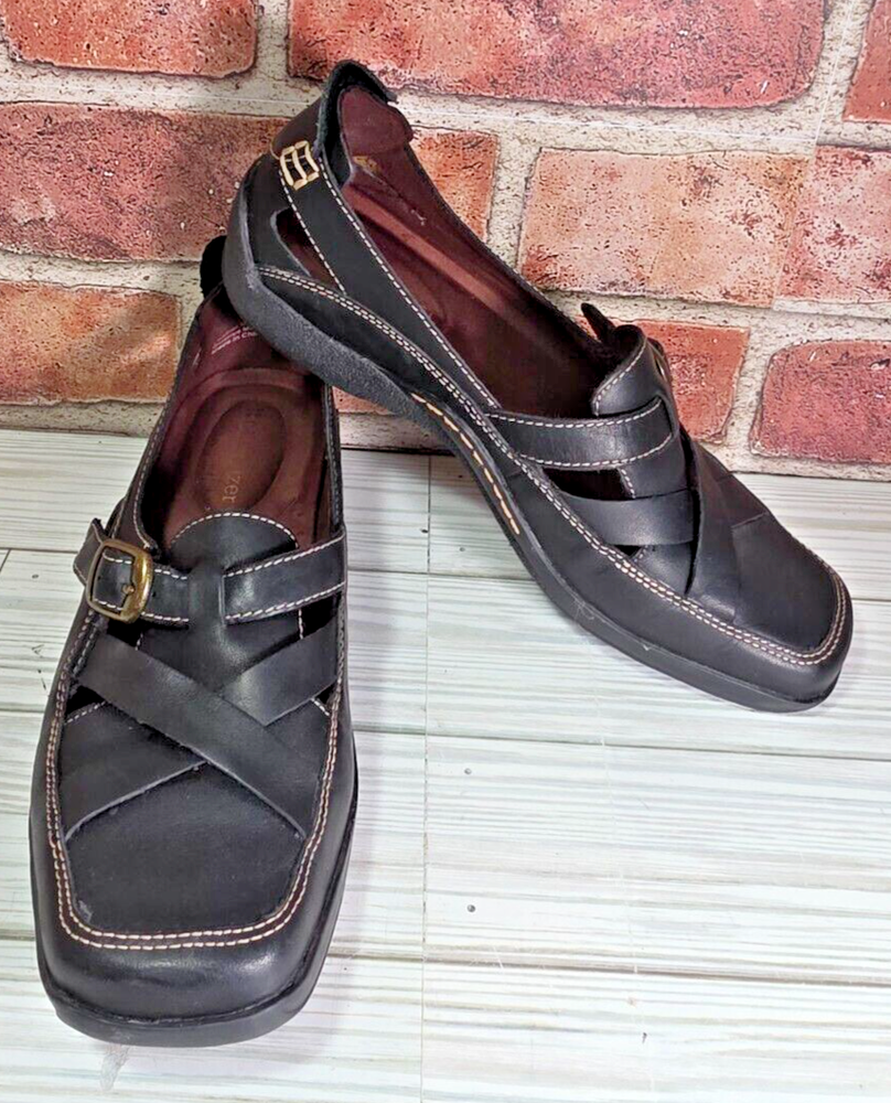 Naturalizer Women's Size 6.5M Shoes Black Leather Comfort Strappy Loafers Buckle