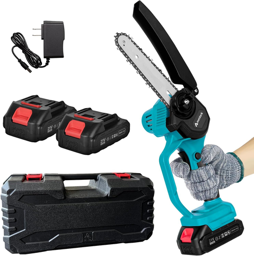 6 Inch Mini Cordless Electric Chain Saw with Oil 6-Inch Chainsaw, Blue