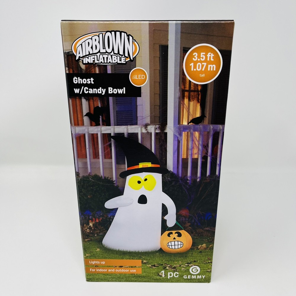 3.5ft Light-Up Ghost Candy Bowl Airblown Inflatable Halloween Yard Decoration by Gemmy
