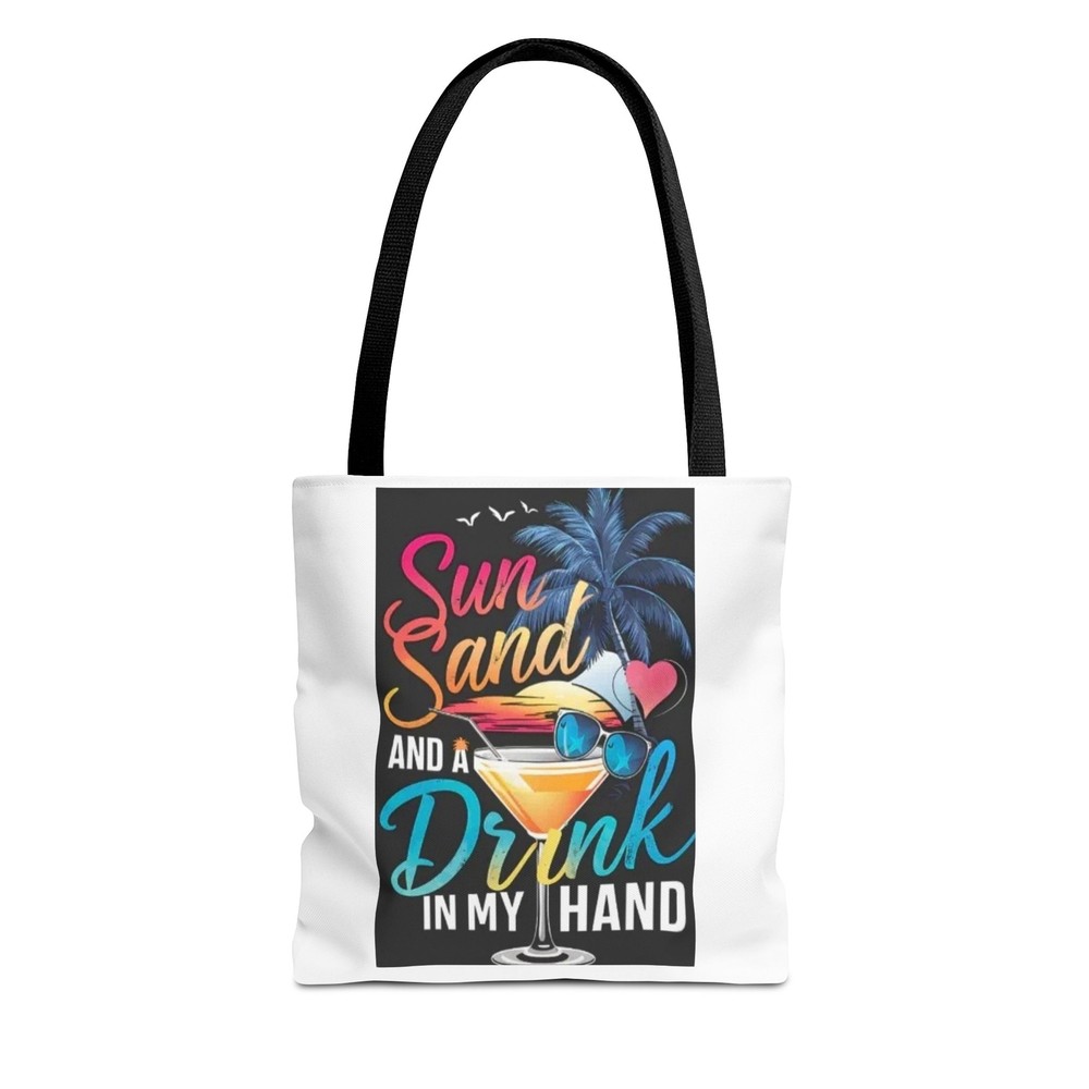 Beach Vibes Tote Bag with Sun Sand Drink Summer Design