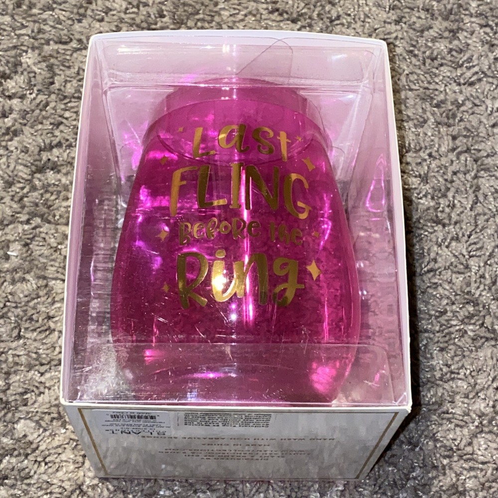 Slant Collection Last Fling Before Ring Bachelorette Stemless Wine Glass