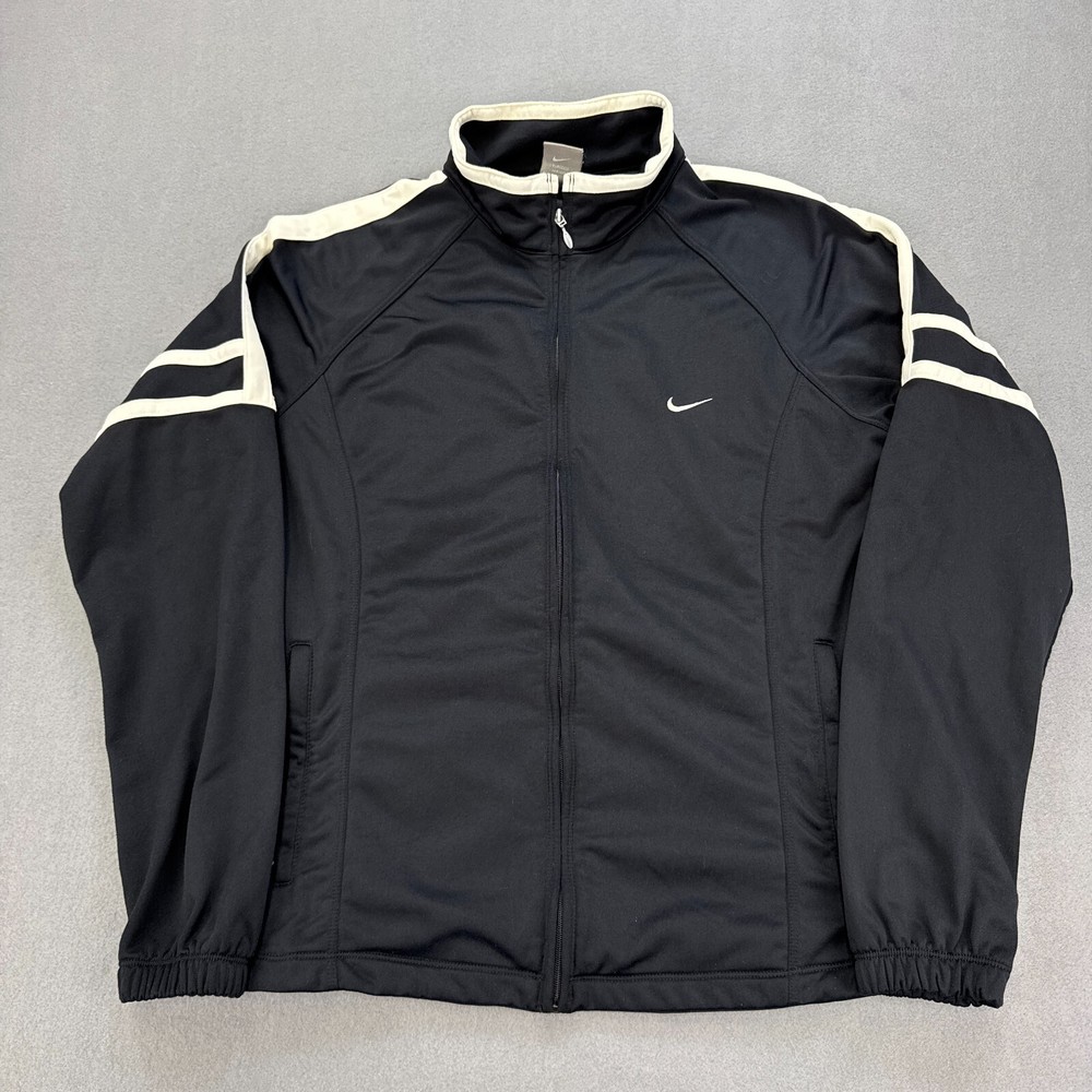 vintage Nike Track Jacket womens XL black satin full zip y2k Punk Grunge