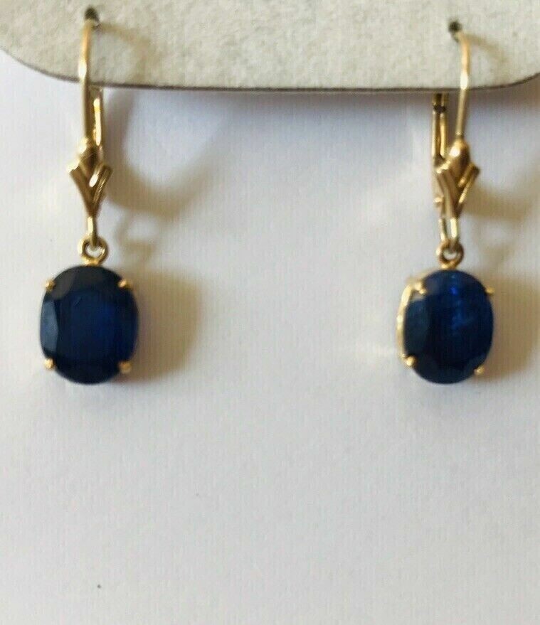 14k Yellow Gold Plated 2Ct Oval Cut Simulated Blue Sapphire Drop Dangle Earring