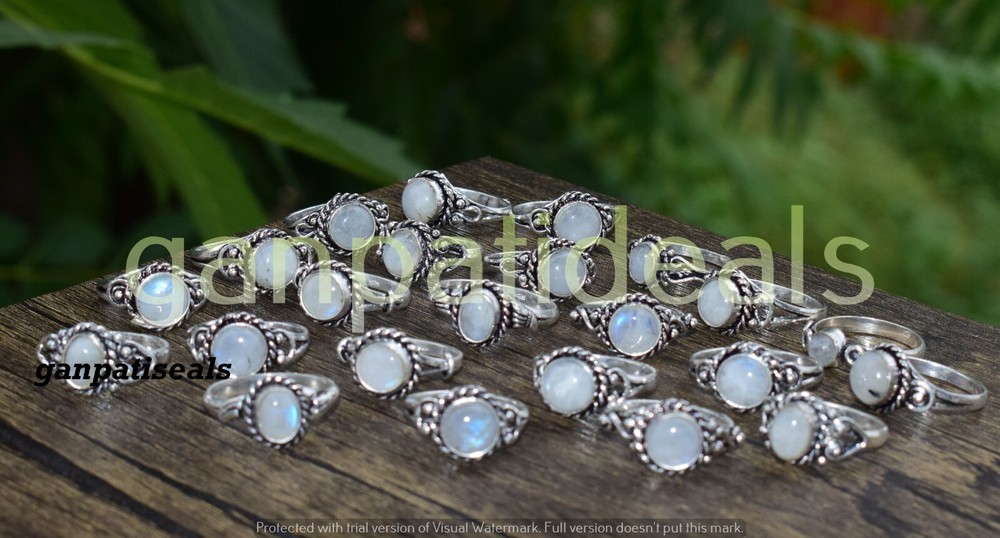Christmas Sale Moonstone Gemstone Ring Set of 5 Sterling Silver Plated Wholesale Lot-image