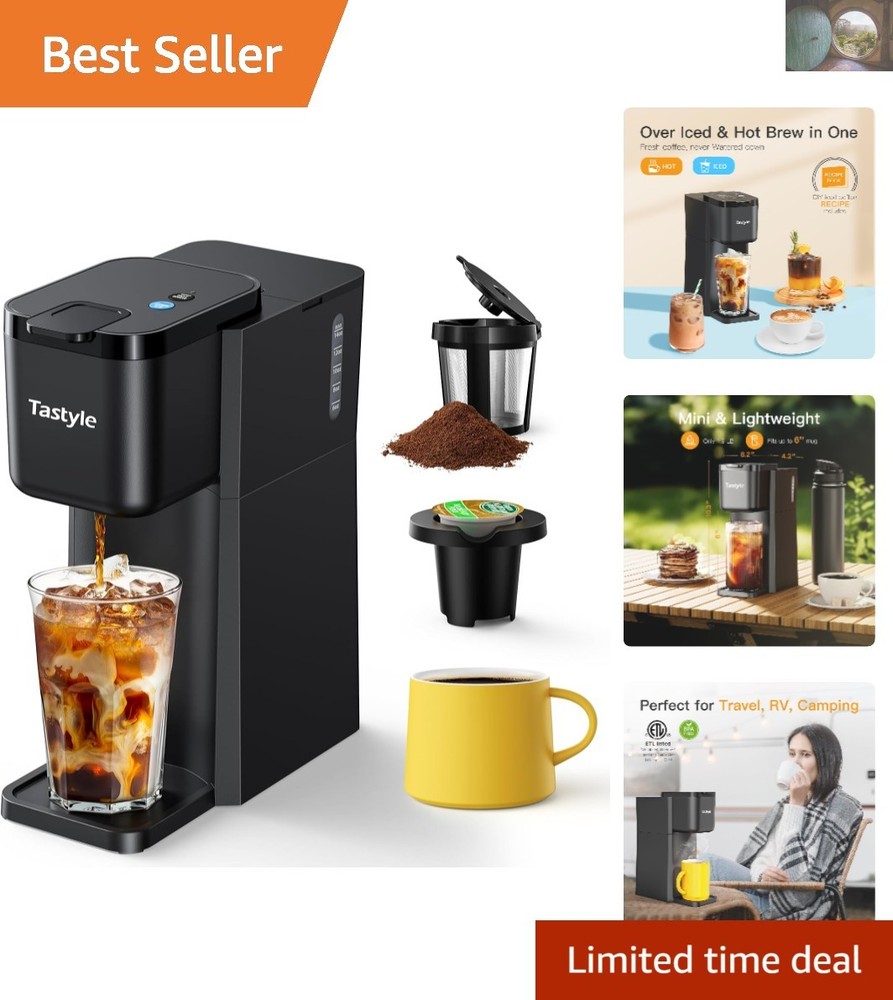 Compact Black Coffee Maker for K-Cups & Ground Coffee - Fast Brewing