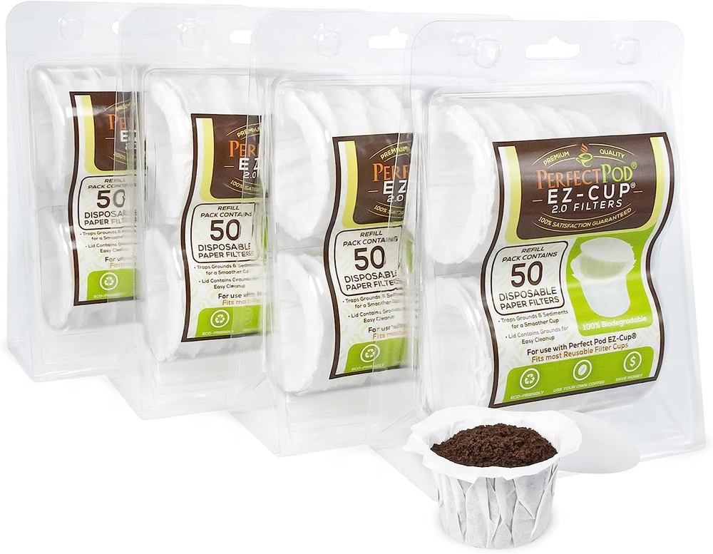 Perfect Pod Ez-Cup Disposable Paper Filters with Patented Lid for Reusable Coffee Pods