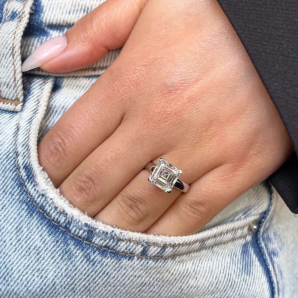 Exclusive Asscher Cut Diamond Ring 14k White Gold Lab Grown 3 Carat IGI E F VVS2