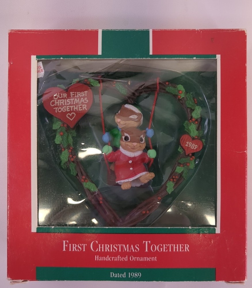 Hallmark 1989 First Christmas Together Chipmunks on Swing Keepsake Ornament