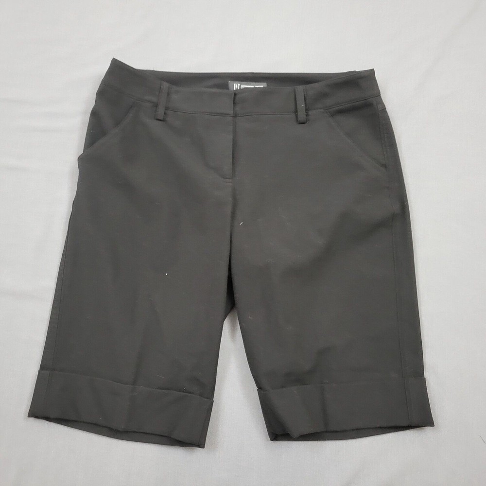 INC International Concepts Black Bermuda Shorts Womens 8 Cuffed Stretch