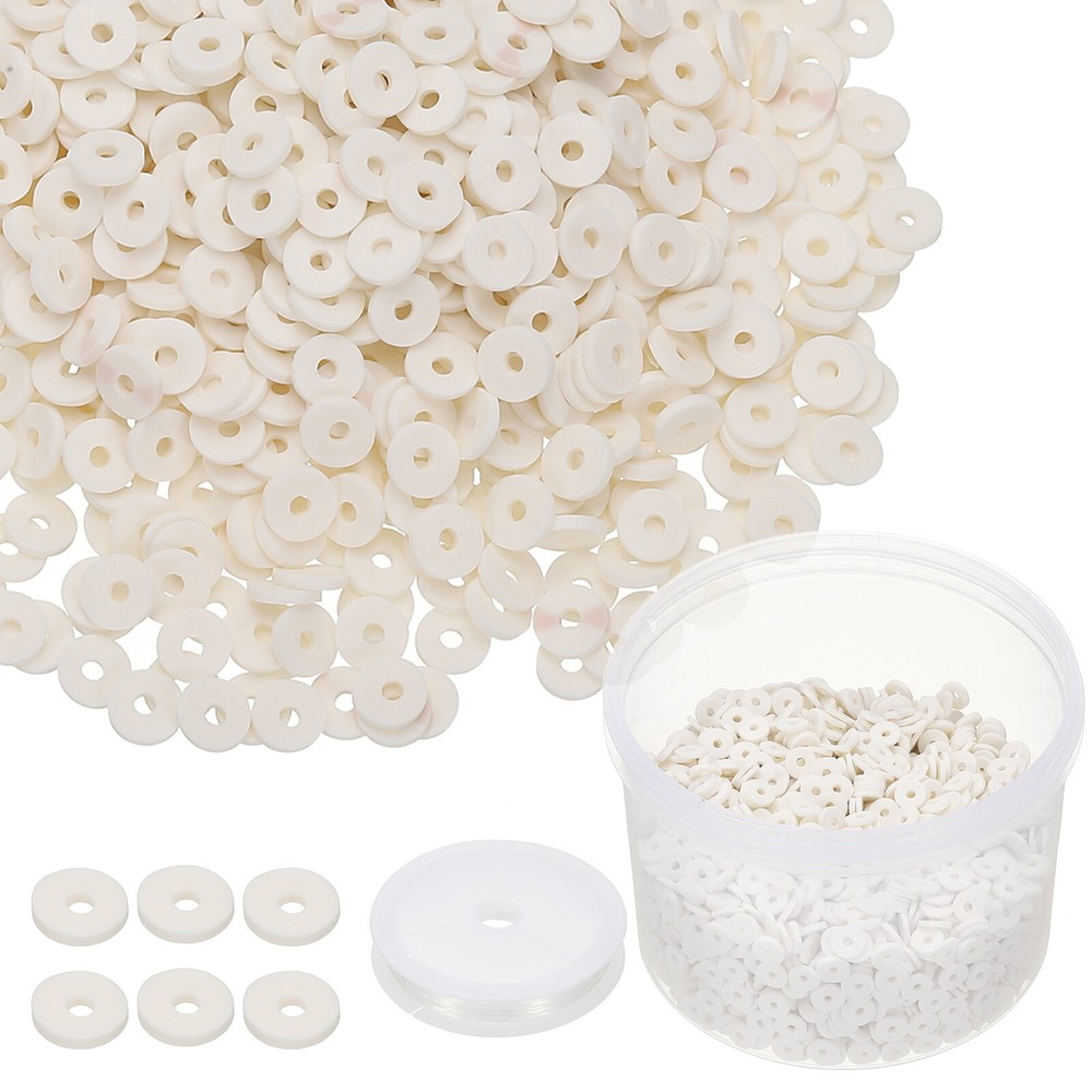 3000 Pcs White 6mm Flat Clay Beads Friendship Bracelet DIY Kit with Cord