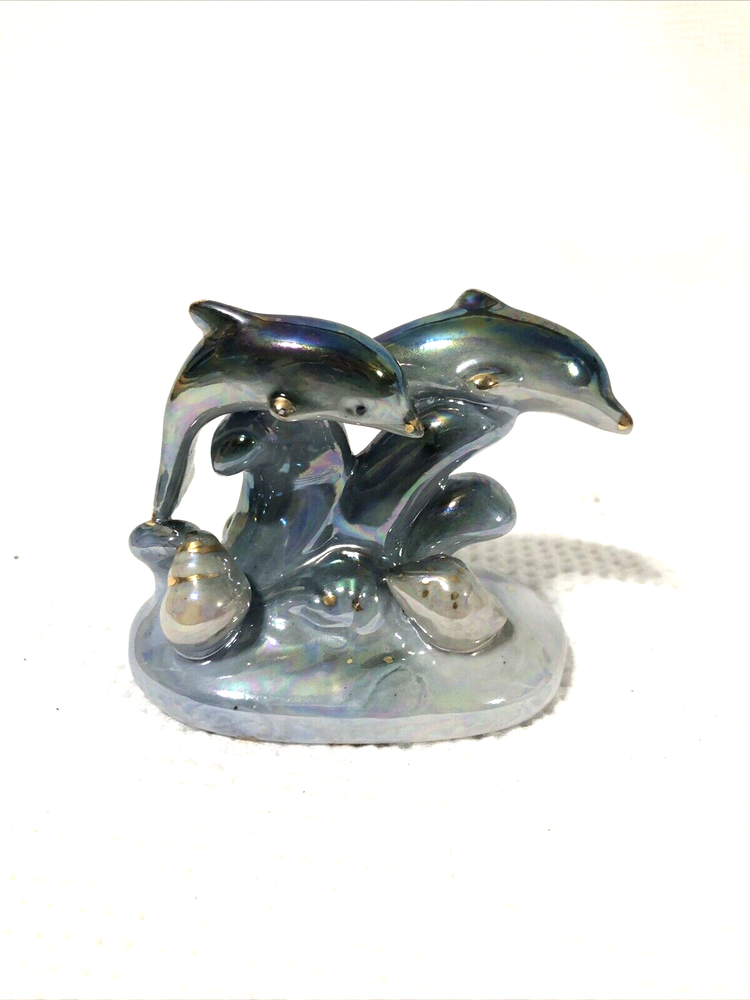 Vintage 3-Inch Ceramic Pair of Dolphins Nautical Marine Figurine for Coastal Decor