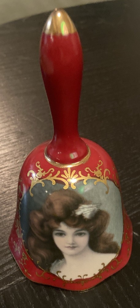 FLEUR de LYS Red Bell Victorian Lady Portrait Scalloped Bottom Gold Trim