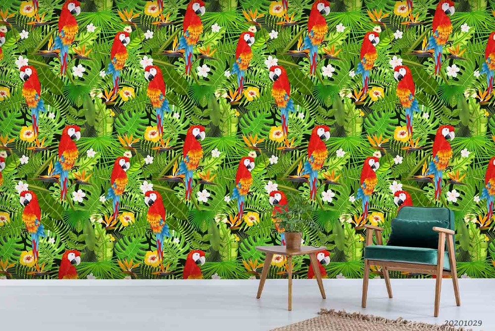3D Parrot Flowers Leaves Pattern Wall Murals Wallpaper Murals Wall Sticker