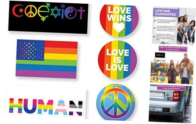 XL Waterproof LGBTQIA Pride Stickers - 6-Pack Rainbow Sticker Set