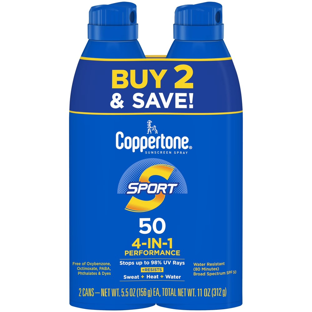 Coppertone Sport SPF 50 Sunscreen Spray – Broad Spect, Water-Resistant 80 Min