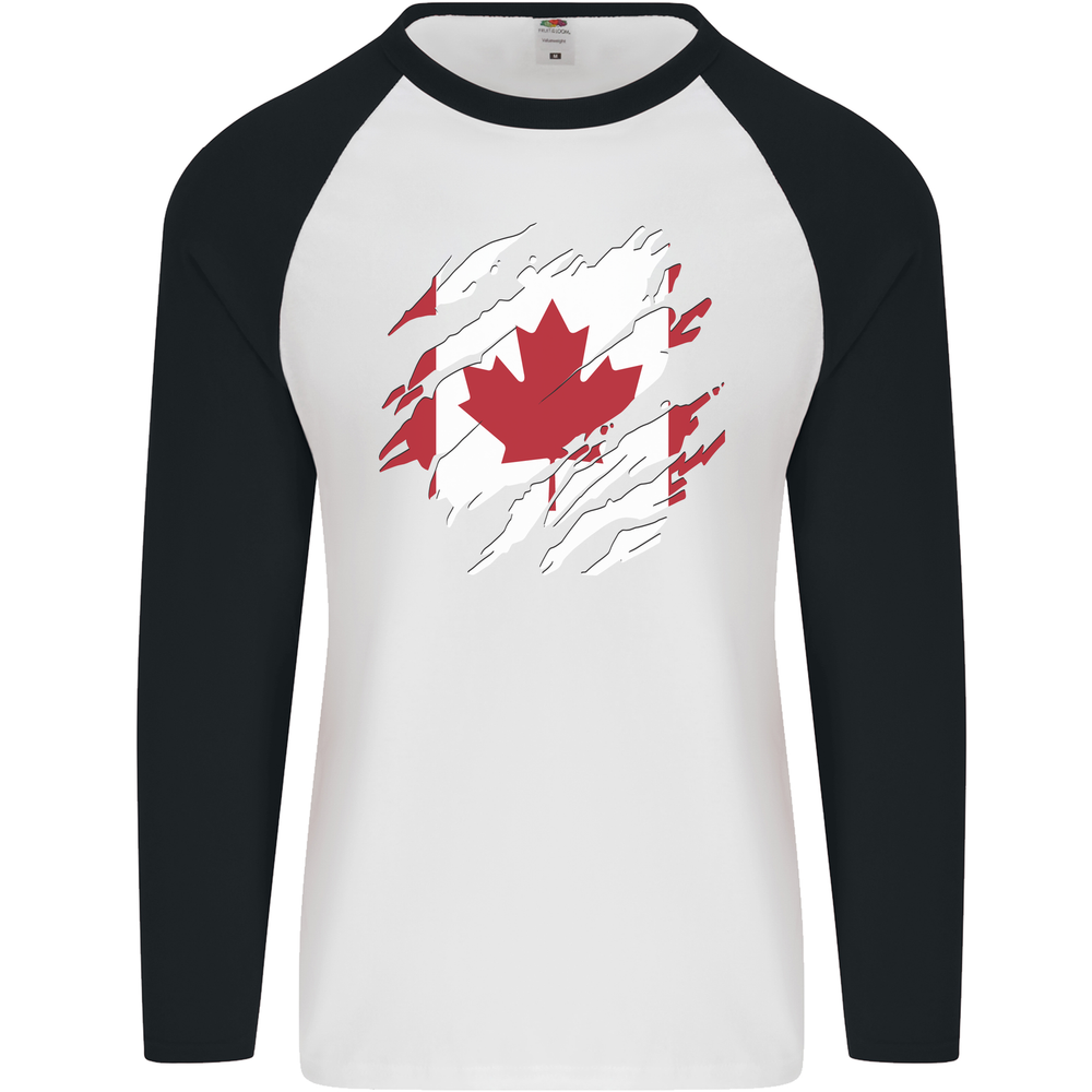 Torn Canada Flag Canadian Day Football Mens L/S Baseball T-Shirt