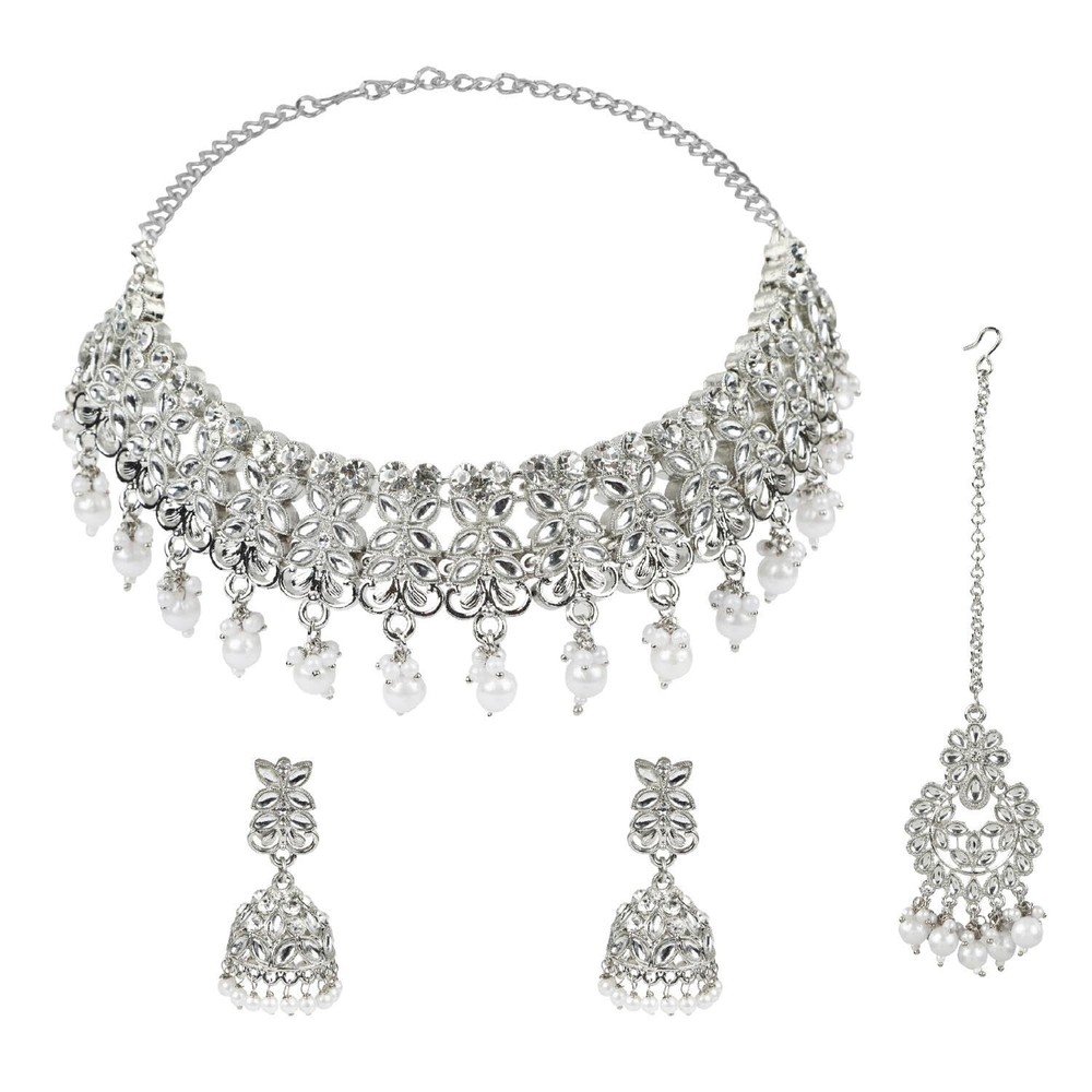 Efulgenz Crystal Choker Indian Jewelry Set Faux Kundan Pearl Crystal Stone Ne...